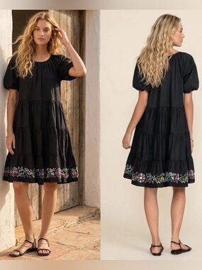 Johnny Was Tiered Embroidered Mini Dress